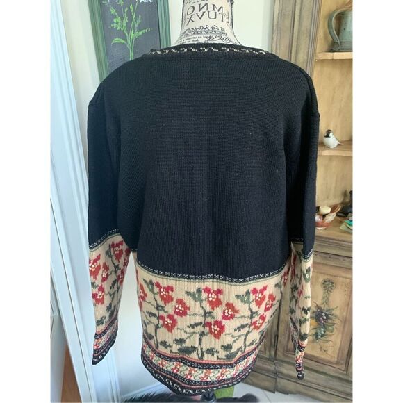 VTG Nordic Design Rare FLORAL Fair Isle Wool Cardigan Sweater - Picture 3 of 7